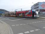 Das Foto zeigt die Saarbahn mit Werbung fr den Media Markt am Rmerkastell in Saarbrcken. Aufgenommen habe ich das Foto am 12.03.2011 in Saarbrcken.