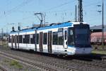 Am 30 April 2026 ist SaarBahn Strassenbahn 2002 weit entfernt von deren normalen Habitat wann sie als testfahrt ins Ruhrpott (!) der bahnhof Neuwied durchfahrt.