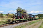 Nachschuss auf einen Zug talw�rts mit der D5 an der Spitze. Der Zug war bunt gemischt und hatte am Zugschluss 2 Flachwagen mit 4 Oldtimer Traktoren.

Oberzissen 03.10.2026
