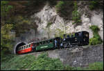 125 Jahre Brohltalbahn: Aus der Schweiz reiste die exakt 100 Jahre alte Zahnraddampflok HG 3/3 Nr. 1068 der Br�nig-Dampfbahn (BDB) an und bef�rderte an den ersten beiden Oktoberwochenenden die Sonderz�ge der Brohltalbahn zwischen Brohl (BE) und Oberzwissen bzw. teilweise sogar bis zum Endpunkt der Strecke in Engeln. 04.10.2026
