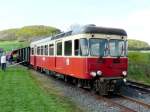 Brohltalbahn - Triebwagen VT 30 mit dem Vulkan-Express im Bahnhofsareal von Engeln am 03.05.2008