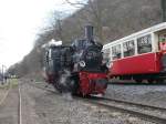 Dampflok 99 7203 bei der Brohltalbahn.Sie stammt vom Albbhnle und kahm extra fr das  Dampfspektakel  oder auch  175 Jahre Deutsche Eisenbahn .Brohl-Ltzing am 2.4.10.