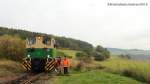 Hier ging sie einst weiter, die Brohltal-Eisenbahn:  Am 1.11.2012 setzte die BEG-Diesellok D1 im Bahnhof Engeln um.