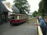 T 42 der BEG bei der Ausfahrt aus dem Bahnhof Burgbrohl Richtung Egeln anlässlich der 125-Jahr-Feier des Vulkanexpresses am 26.08.2012