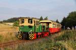 Brohltalbahn - Nacht der Vulkane - 26.07.2014. Die D1 mit dem abendlichen Personenzug bei der Ausfahrt aus dem Bahnhof Engeln. -- Komplette Bilderserie siehe http://www.schmalspuralbum.de/thumbnails.php?album=404