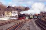 Personenzug der Fichtelbergbahn am 28.01.2002 in Hammerunterwiesenthal