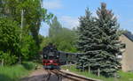 Döllnitzbahn Sächsische IV K 99 584 in Kemmlitz auf der Schmalspurbahn Strecke Oschatz – Mügeln - Kemmlitz oder (Glossen) 10.05.2020