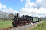 Döllnitzbahn 99 1574-5 zwischen Nebitzschen und Glossen (bei Oschatz) 06.04.2015