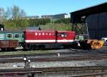 Eine Raritt auf deutschen Schienen: die aus Rumnien stammende Schmalspur-Diesellok L45H-084 der SDG-Fichtelbergbahn .
11.05.2008 Oberwiesenthal
