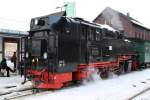 99 773 kurz vor der Rckfahrt im Bahnhof Oberwiesenthal am 17.01.09.