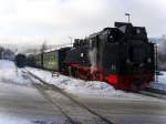 Zugkreuzung im Bahnhof Neudorf am 16.01.2009.