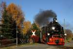 99 585, die einzige Neubau VII K mit Rauchkammertr-Zentralverschluss, am 21.10.2012 in Cranzahl. 