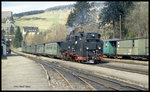 99749 stand am 4.5.1995 um 10.15 Uhr abfahrbereit in Oberwiesenthal mit dem P nach Cranzahl.