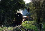 Im letzten Licht erreicht 99 7239 mit dem P8936 (Brocken - Wernigerode) den kleinen Bahnhof von Hasserode.