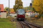 Einfahrt von Triebwagen 187 015 als P8982 aus Hasselfelde, am 23.10.2016 in den Bahnhof Harzgerode.