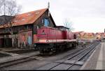 199 872-3  Harzkamel  der Harzer Schmalspurbahnen GmbH (HSB) ist im Bahnhof Wernigerode abgestellt. Bild durchlief die Selbstfreischaltung. [10.3.2018 | 9:34 Uhr]