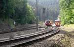 In Eisfelder Talmühle gab es die obligatorische Dampfdoppelausfahrt und kurz danach eine mit Diesel, wobei man nun auf das andere Fahrzeug wechseln konnte. 17.08.12