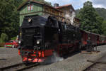 99 7232-4, hier  beim Wassernehmen, befördert den Personenzug  8903 , 11:55 Uhr ab Wernigerode nach Eisfelder Talmühle von Drei Annen Hohne bis Eisfelder Talmühle und wieder zurück