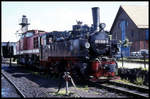 995906 vor einem Harzkamel am 20.7.1996 im BW Wernigerode der HSB.