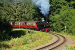 Scheinanfahrt von 99 5906 mit Jubiläumssonderzug der IG HSB am 07.07.2018 kurz vor dem Steinbruch Unterberg. (Bild 1)