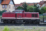 Das  Harzkamel  199 861-6 rangiert Anfang August 2018 im Bahnhof Wernigerode.