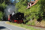 Scheinanfahrt von 99 5906 mit Jubiläumssonderzug am 07.07.2018 in Drahtzug. (Bild 2)