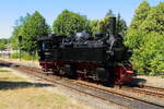 99 5906 am 07.07.2018 im Rahmen einer Sonderzugveranstaltung auf Umsetzfahrt im Bahnhof Harzgerode.