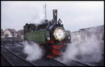 100 Jahre HSB am 27.3.1999: Lok 13 war an diesem Tag besonders heraus geputzt worden und macht sich hier im BW Wernigerode auf den Weg zum Bahnsteig, um einen Sonderzug zu bespannen.