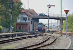 Formsignale, Stellwerk und abgestellter 187 018-7 (aufgrund von Hitzeflimmern etwas unschärfer) im Bahnhof Nordhausen Nord der Harzer Schmalspurbahnen GmbH (HSB).
Das im Vordergrund befindliche Gleis wird hoffentlich nicht mehr benutzt...
Aufgenommen von der Oskar-Cohn-Straße. Koordinaten: 51°29'39.6 N 10°47'14.0 E
[3.8.2018 | 15:47 Uhr]