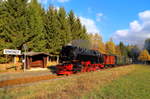 Scheinanfahrt von 99 234 mit IG HSB-Sonder-PmG, Haltepunkt Birkenmoor, am 21 10.2018. (Bild 2)