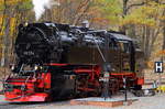 Lokportrait von 99 234, aufgenommen am Wasserkran im Bahnhof Eisfelder Talmühle, im Rahmen einer Sonderzugveranstaltung der IG HSB am 21.10.2018.