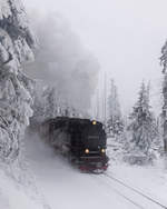 Der 99 7234-0 mit dem Planzug zwischen Bahnhöfe Schierke und Brocken am 7.