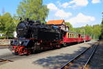 99 6001 mit P8965 (Gernrode-Hasselfelde) am Nachmittag des 31.08.2019 im Bahnhof Alexisbad.