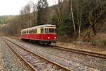 Triebwagen 187 013 als P 8951 am Mittag des 26.02.2017 kurz vor Einfahrt in Eisfelder Talmühle. (Aufnahme im Rahmen einer Sonderzugveranstaltung der IG HSB)