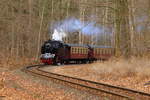 Einfahrt von 99 6001 mit P 8967 (Gernrode-Hasselfelde) am Nachmittag des 26.02.2017 in den Haltepunkt Sternhaus-Ramberg.