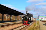 Umsetzfahrt von 99 5901 am Nachmittag des 26.02.2017 im Bahnhof Quedlinburg, während einer Sonderzugveranstaltung.