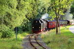 99 7240 am 22.08.2020 mit P 8964 (Eisfelder Talmühle - Quedlinburg)kurz vor Erreichen des Bahnhofes Alexisbad.