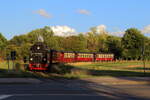 99 7240 mit P 8964 (Eisfelder Talmühle - Quedlinburg) am Abend des 22.08.2020 kurz vor Einfahrt in den Bahnhof Quedlinburg.