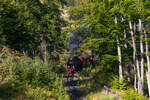 99 7237-3 durchfährt die Landschaft auf dem Weg von Wernigerode nach Drei Annen Hohne kurz vor dem Nordportal des Drängetaltunnels.