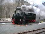 Eine der Mallet´s in Eisfelder Talmhle, welche den Sonderzug
von Wernigerode nach Quedlinburg am 02.02.2008 zogen