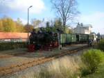 Ausfahrt 99 6101 aus dem Bahnhof Stiege in Richtung Wendeschleife mit Sonderzug der IG-HSB am 18.10.08