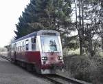 Der  Halberstdter  Triebwagen 187 018-7 steht am 14.04.2009 im Bahnhof Stiege.