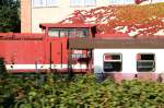 Ein Augenblick in Wenigerode-Westerntor:
Der Personenwagen und das groe  Harzkamel  sind hier schon lange abgestellt. Eventuell dienen sie als Ersatzteillager fr die anderen Fahrzeuge.  
(27.09.2009)
