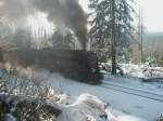 Hier 99 7236-7 mit einem Zug auf den Brocken, hier am 20.10.2009  auf der Strecke Schierke-Brocken.