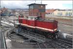 Die 199 861-6 der Harzer Schmalspurbahnen auf der Drehscheibe des Bw Wernigerode, 26.
