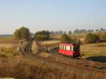 Die Wendeschleife in Stiege am 15.10.2005 mit dem Triebwagen
T1 bei Ausfahrt aus der Schleife vor der Rckfahrt nach Gernrode.

