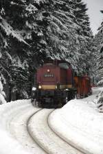  Harzkamele  199 874-9 mit Schneeschleuder, beim Talfahrt vom Brocken kurz vor Bahnhof Schierke.