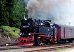 99 7243-1 der Harzquerbahn bei Ausfahrt aus Schirke auf den Brocken am Samstag den 07.09.2011