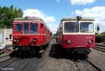 HSB 187 025 Diesel - Triebwagen T3 der NWE Nordhausen-Wernigeroder Eisenbahn + HSB 187 012-0 zur Jubilumsveranstaltung   125 Jahre Schmalspurbahnen im Harz  , Harzer Schmalspurbahnen, Harzquer- und