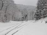 Die Ausfahrt der Harzquerbahn links und der Beginn Selketalbahn rechts, am 29.03.2013 im Bf Eisfelder Talmhle.